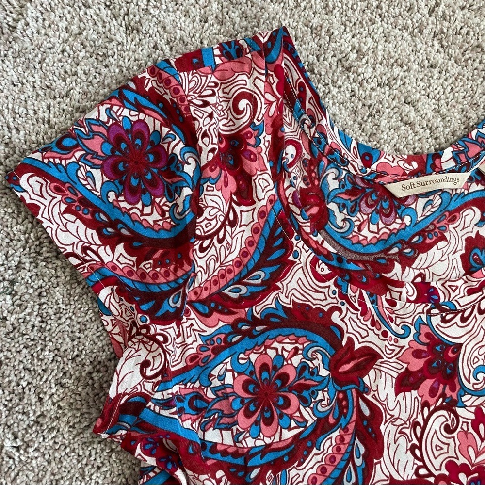 Soft Surroundings Red Blue Paisley Tiered Viscose Maxi Dress Small - Picture 6 of 14